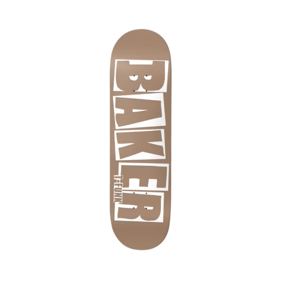 Baker Skateboard Deck T-Funk Brand Name B2 8.5" x 32.5" Taupe 14.5" WB - 50-50 Skate Shop