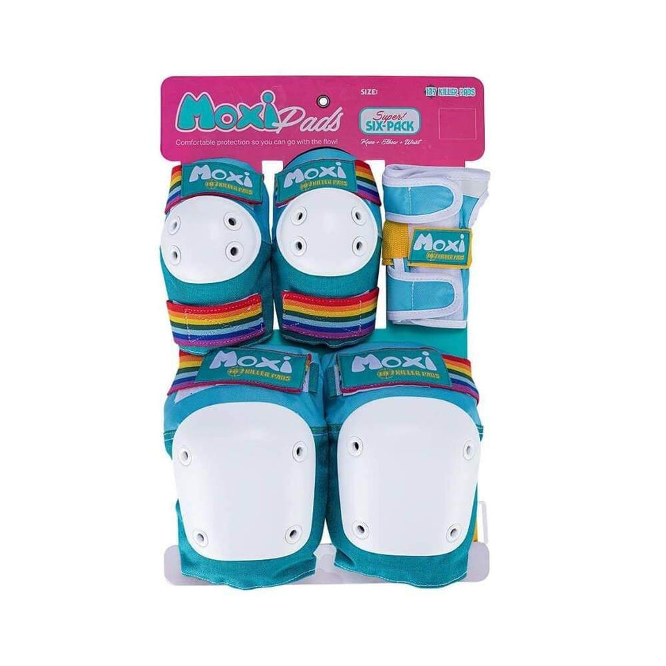 187 Adult Six Pack Skate Pad Set Knee Elbow Wrist Guards Moxi Jade - 50-50 Skate Shop
