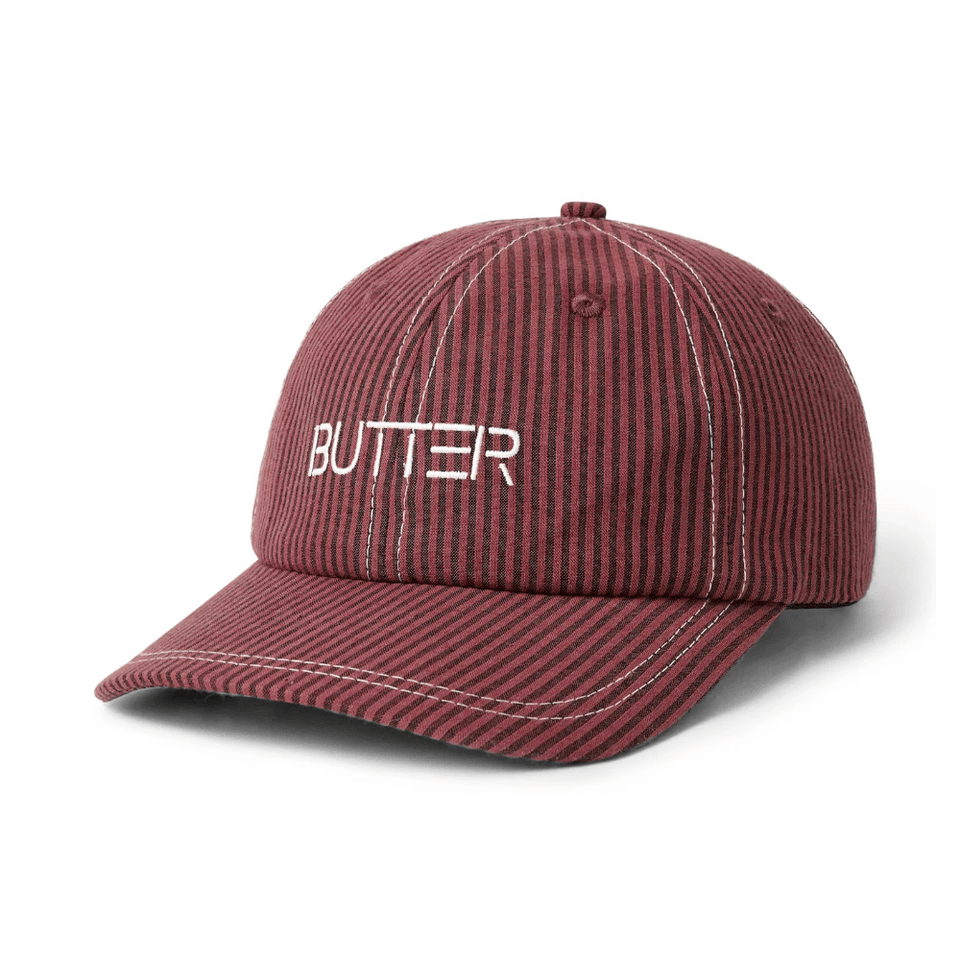 Butter Goods Seersucker 6 Panel Cap Burgundy - 50-50 Skate Shop