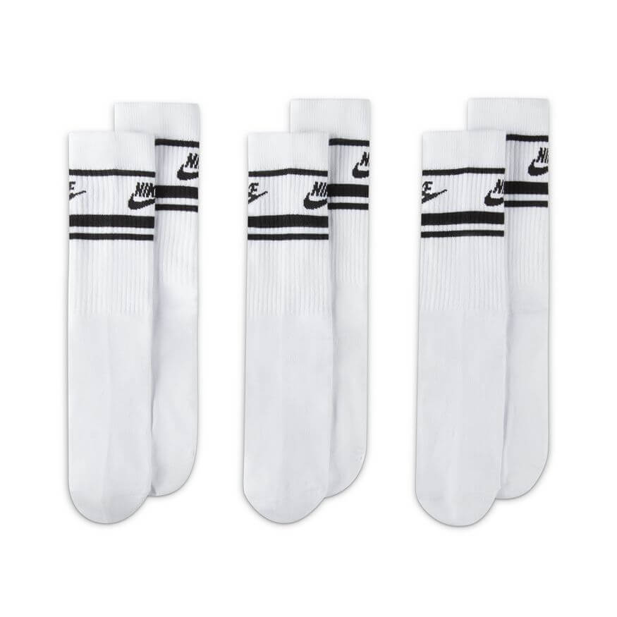 Nike Sportswear Everyday Essential Crew Socks (3 Pairs) White Black - 50-50 Skate Shop