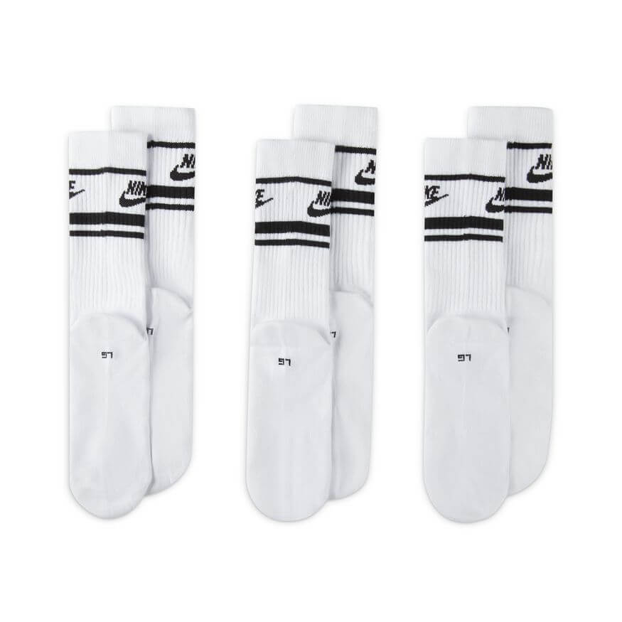Nike Sportswear Everyday Essential Crew Socks (3 Pairs) White Black - 50-50 Skate Shop