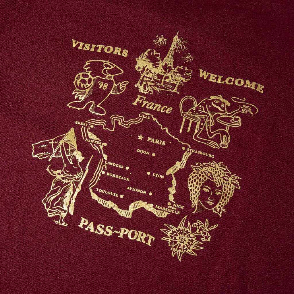 Passport Tea Towel France Tee Burgundy - 50-50 Skate Shop