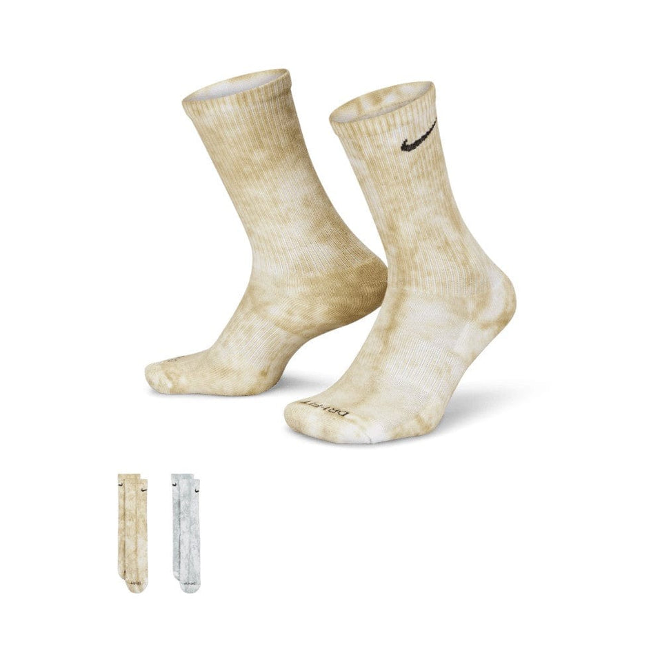 Nike Everyday Plus Cushioned Tie-Dye Crew Socks 2 Pack Mustard Grey - 50-50 Skate Shop