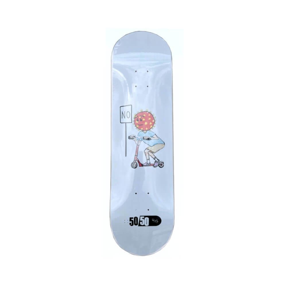 50-50 Skate Shop Skateboard Deck Scooter Virus No Covid White - 50-50 Skate Shop