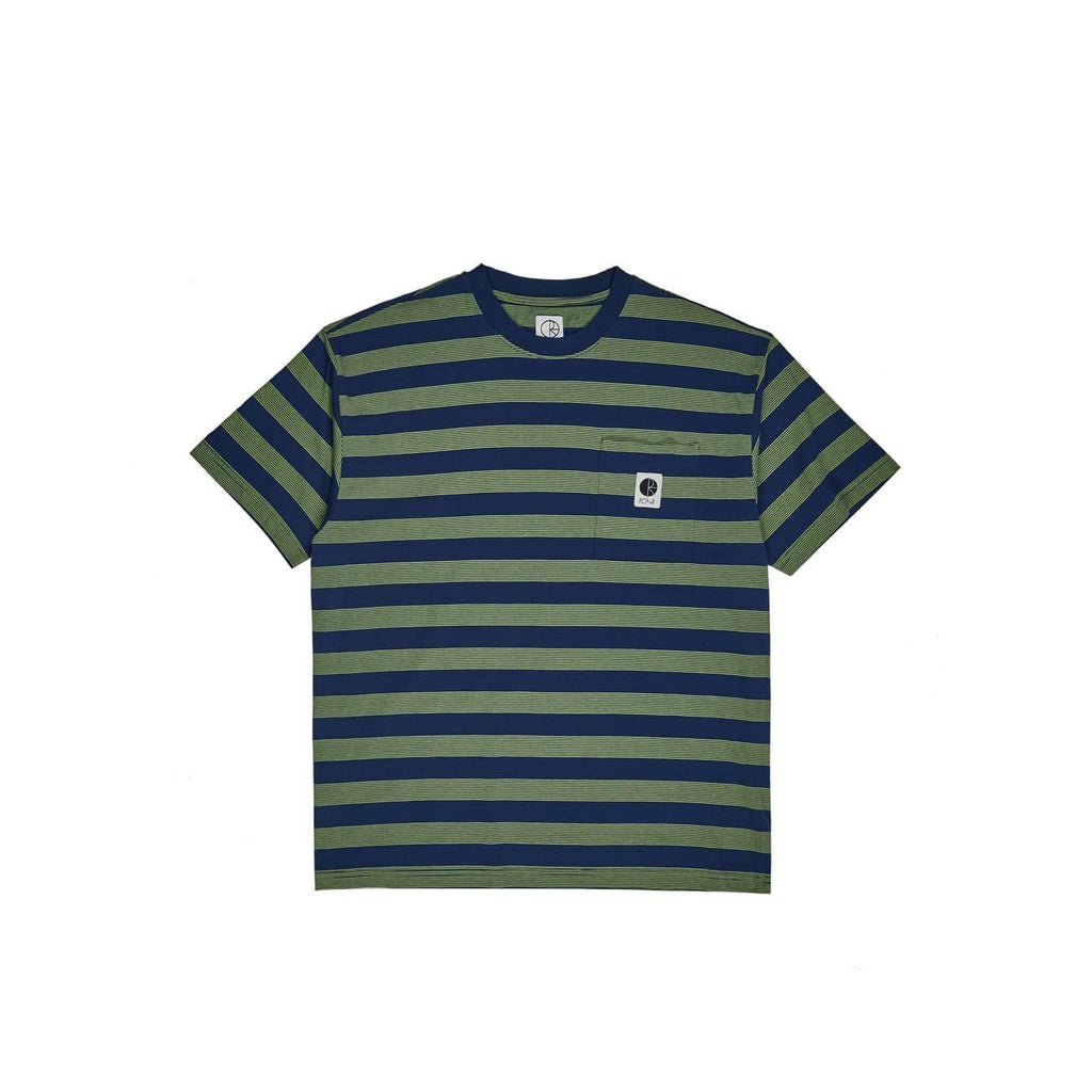Polar Skate Co Stripe Pocket Tee Dark Blue Lime - 50-50 Skate Shop
