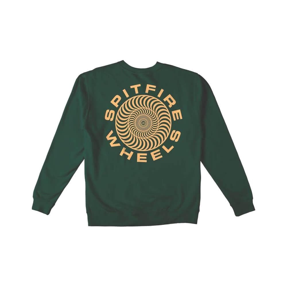 Spitfire Skate Sweater Crewneck Classic 87 Swirl Dark Green Yellow - 50-50 Skate Shop