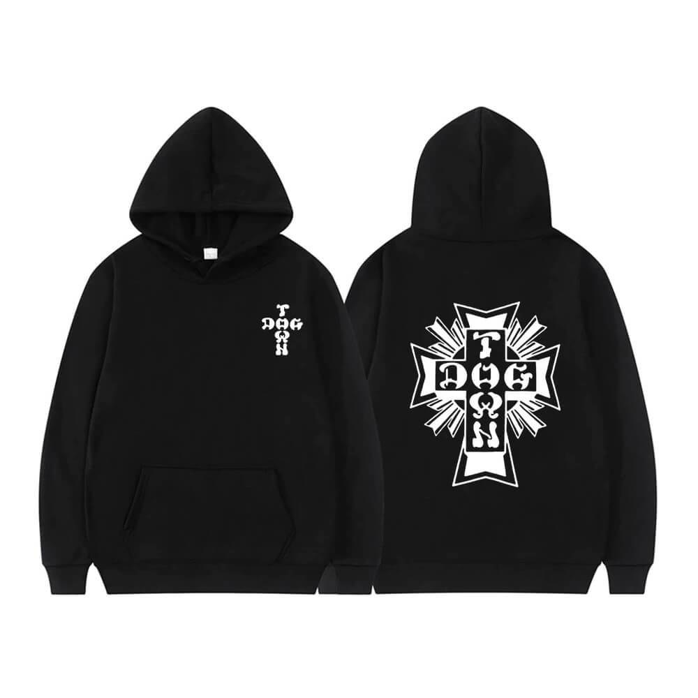 Dogtown Hoodie Cross Logo Black White - 50-50 Skate Shop
