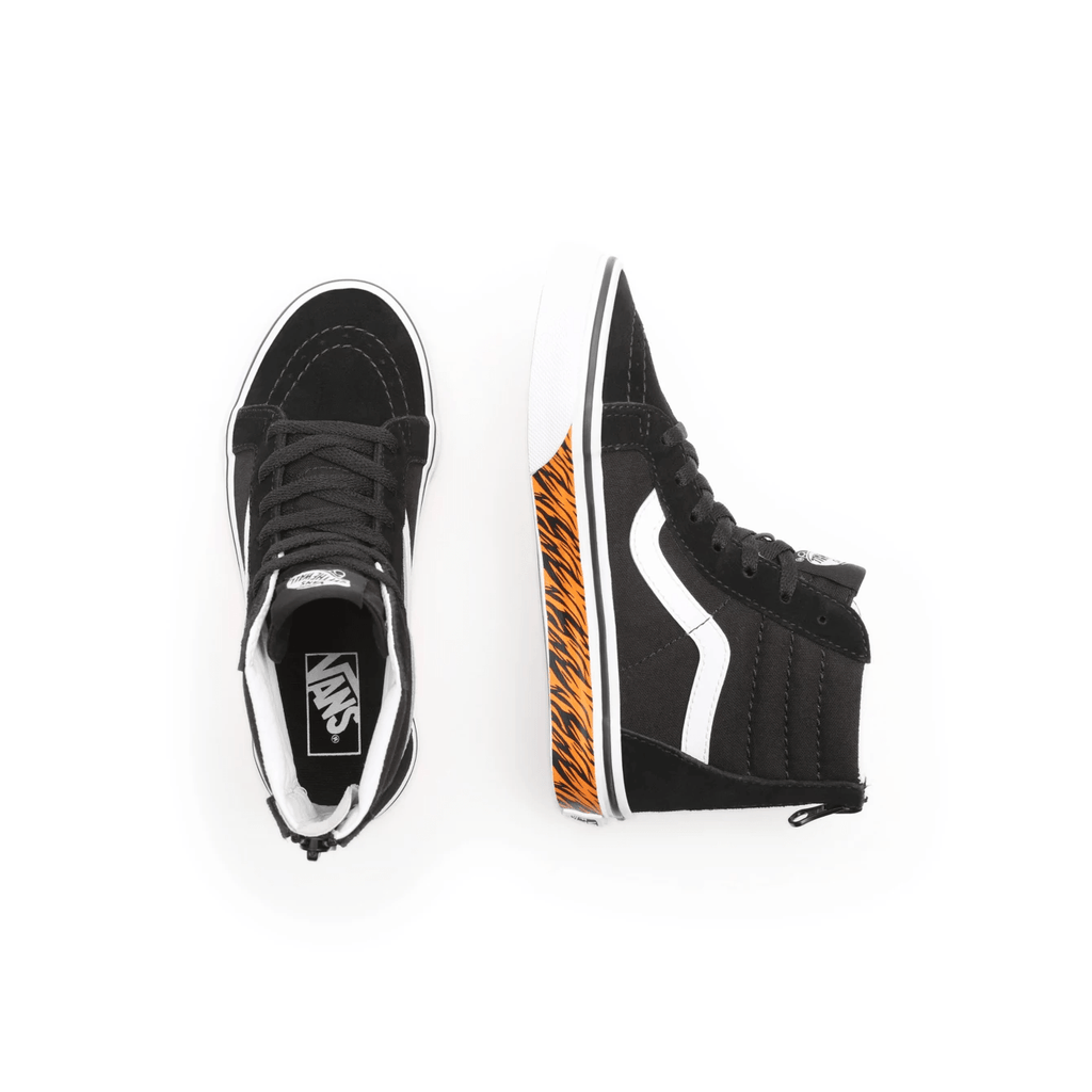 Vans Kids Sk8 Hi Zip (Animal Sidewall) Tiger Black - 50-50 Skate Shop