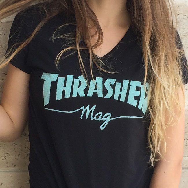 Thrasher Womens Mag Logo V-Neck Black - 50-50 Skate Shop
