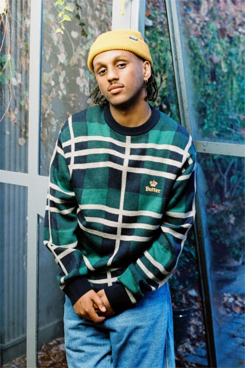 Butter Goods Knit Sweater Plaid Navy Forest White - 50-50 Skate Shop