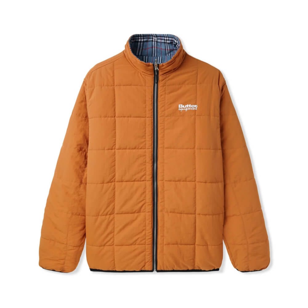 Butter Goods Jacket Plaid Reversible Puffer Blue Brown - 50-50 Skate Shop