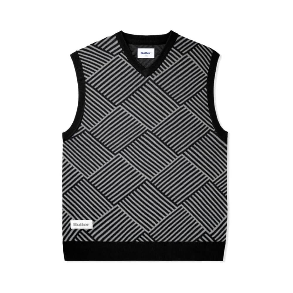 Butter Goods Parquet Knit Vest Black Grey - 50-50 Skate Shop