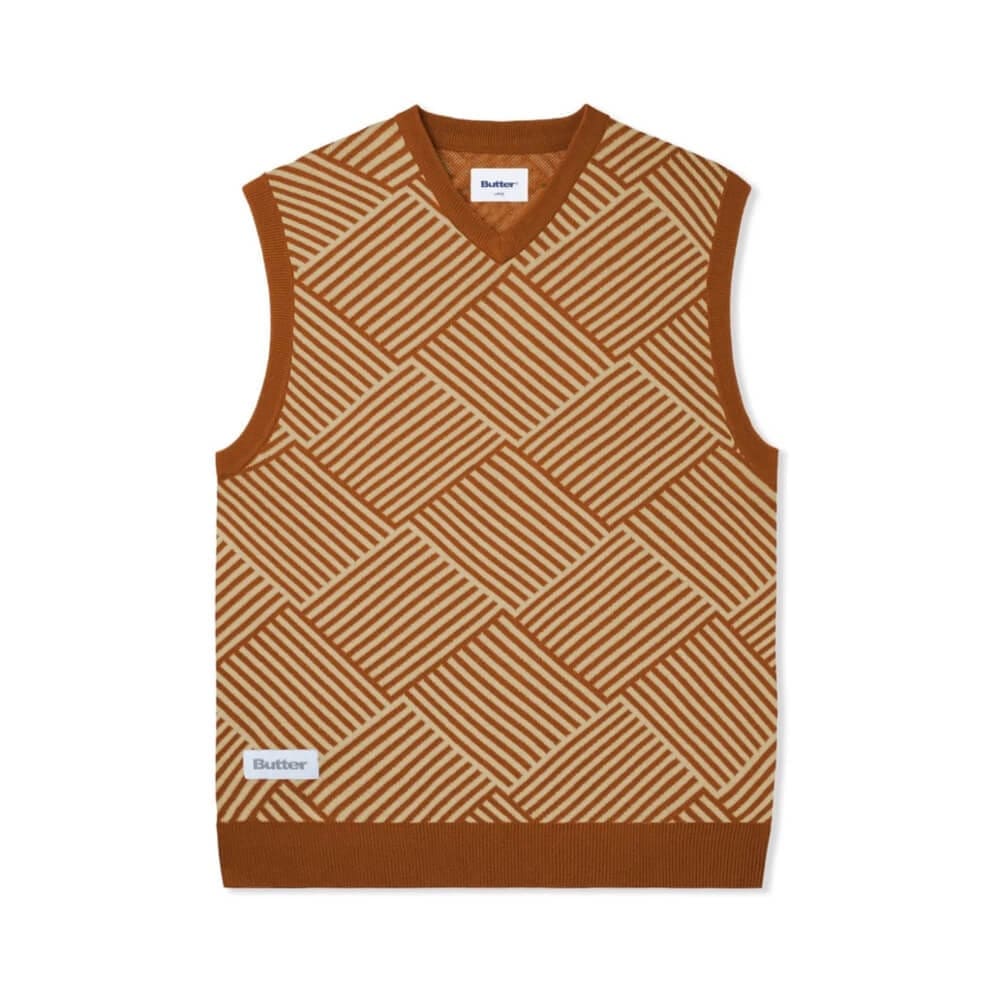 Butter Goods Parquet Knit Vest Brown Tan - 50-50 Skate Shop