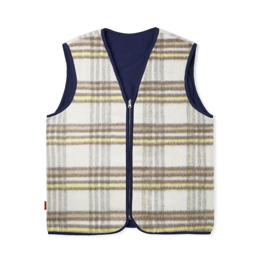 Butter Goods Reversible Hairy Plaid Vest Navy Wheat - 50-50 Skate Shop