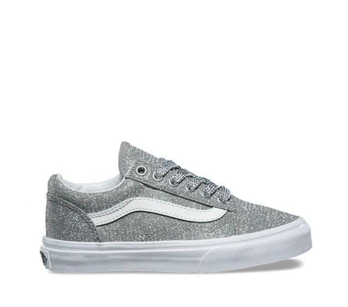 Vans Kids Old Skool (Lurex Glitter) Silver True White - 50-50 Skate Shop