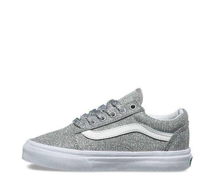 Vans Kids Old Skool (Lurex Glitter) Silver True White - 50-50 Skate Shop