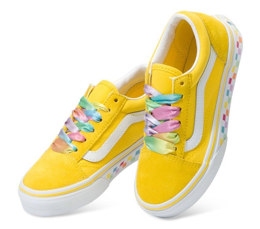Vans Kids Old Skool (Rainbow Lace) Cyber Yellow True White - 50-50 Skate Shop