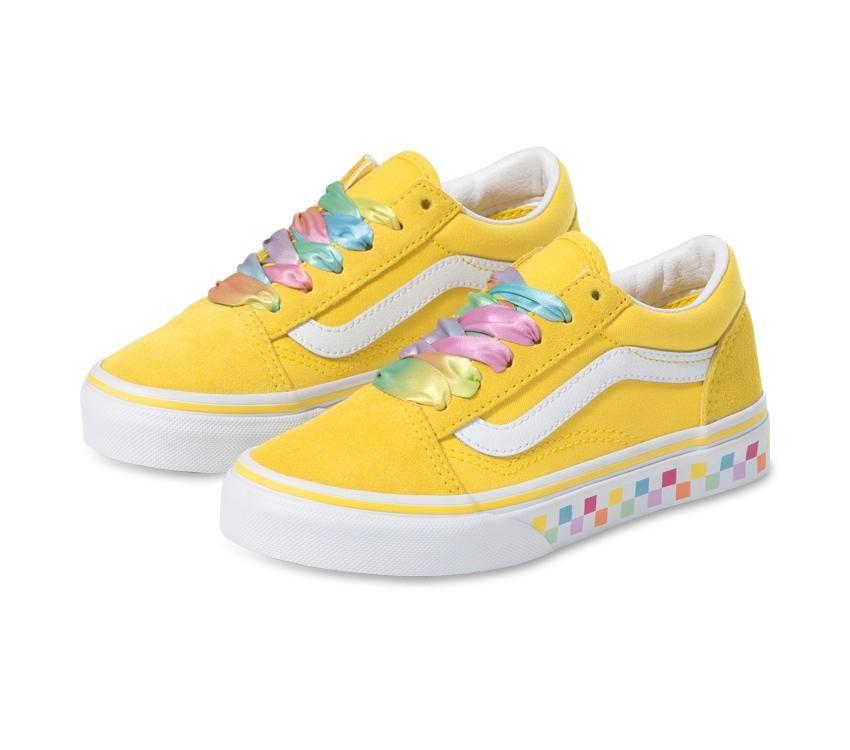 Vans Kids Old Skool (Rainbow Lace) Cyber Yellow True White - 50-50 Skate Shop