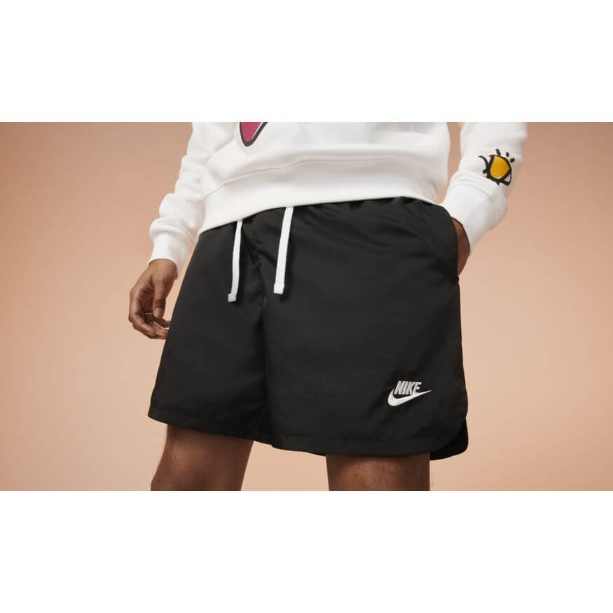 Nike Mens Woven Lined Flow Shorts Black White - 50-50 Skate Shop