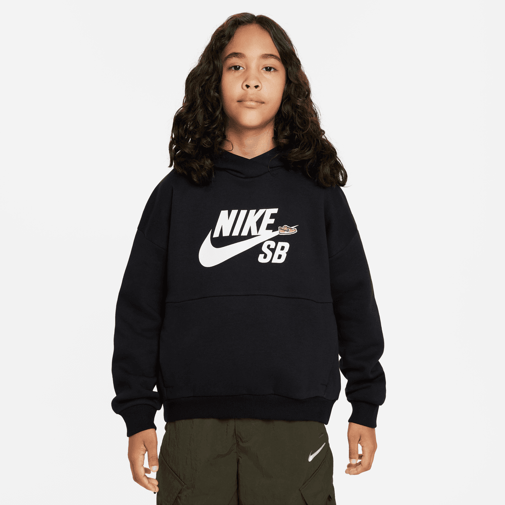 Nike SB Youth Icon Fleece EasyOn Hoodie Black White 50-50 Skate Shop