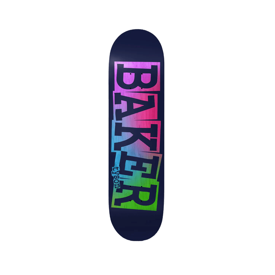 Baker Skateboard Deck Tyson Ribbon Navy Rainbow 8.25" x 31.875" 14.25" WB - 50-50 Skate Shop