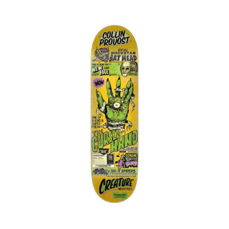 Creature Skateboard Deck Provost Cursed Hand 8.47" x 31.98" Yellow 14.25" WB