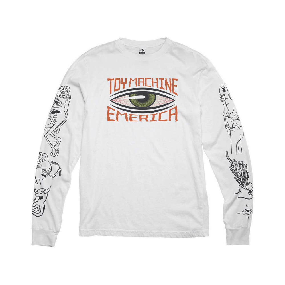 Emerica X Toy Machine Eye Long Sleeve Tee White - 50-50 Skate Shop