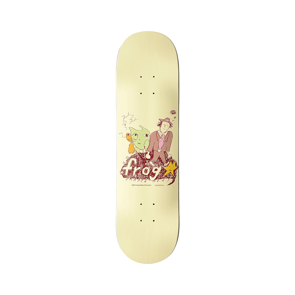 Frog Skateboard Deck Lightning Strikes The Brain Sometimes 8.25" x 31.875" Cream 14.25" WB