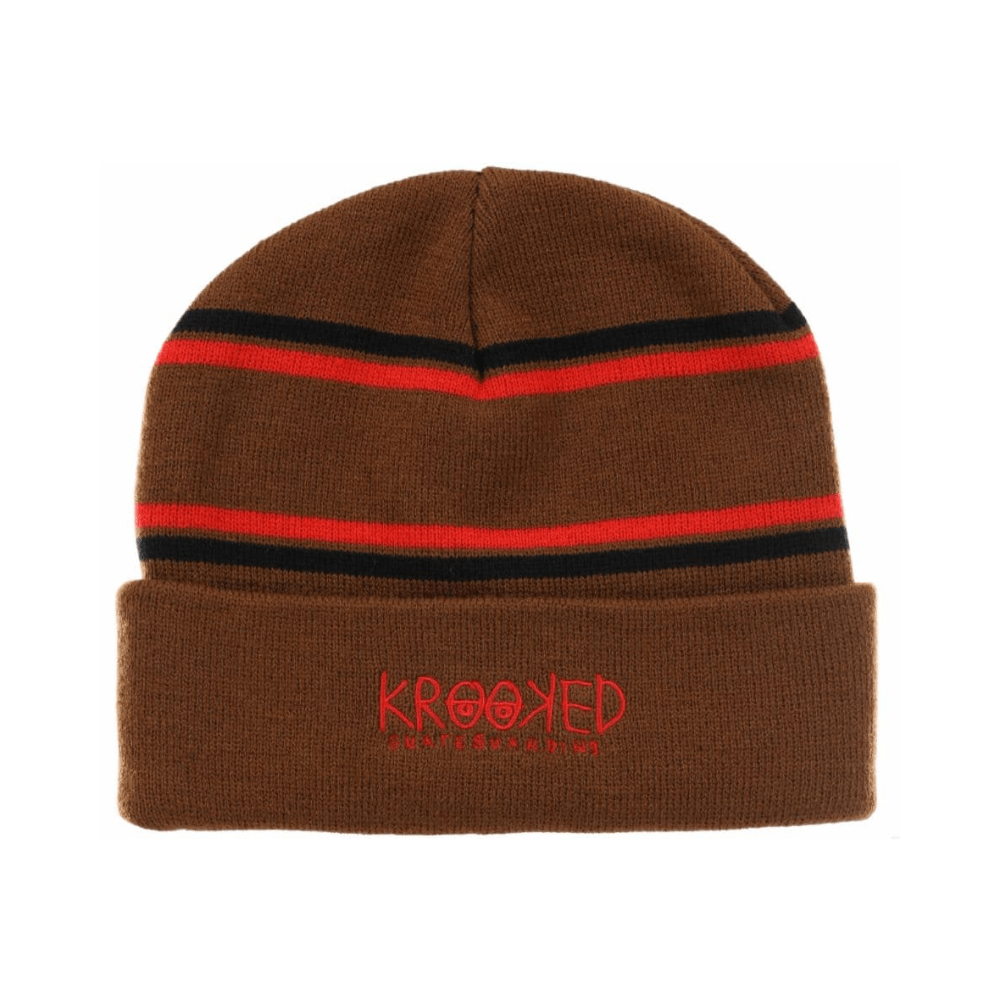 Krooked Skate Beanie Krooked Eyes Brown Black Red - 50-50 Skate Shop