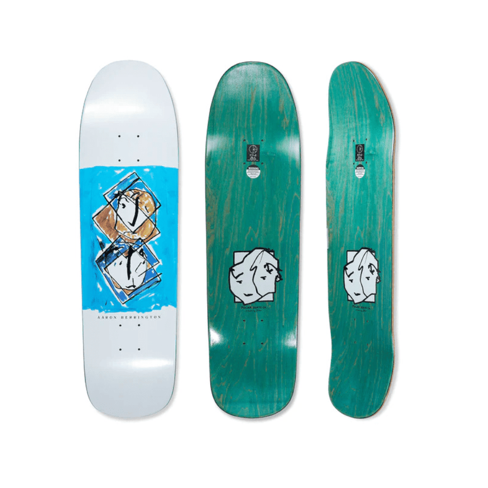 Polar Skateboard Deck Aaron Herrington Twisted 1991 Jr Shape 8.75" x 32" White 14.375" WB - 50-50 Skate Shop