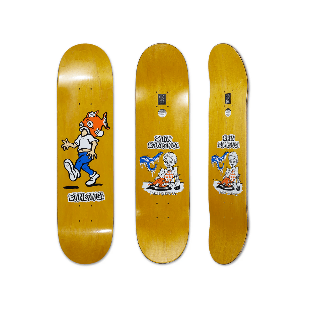 Polar Skateboard Deck Shin Sanbongi Fish Head 8.5" x 32.125" Yellow 14.375" WB - 50-50 Skate Shop