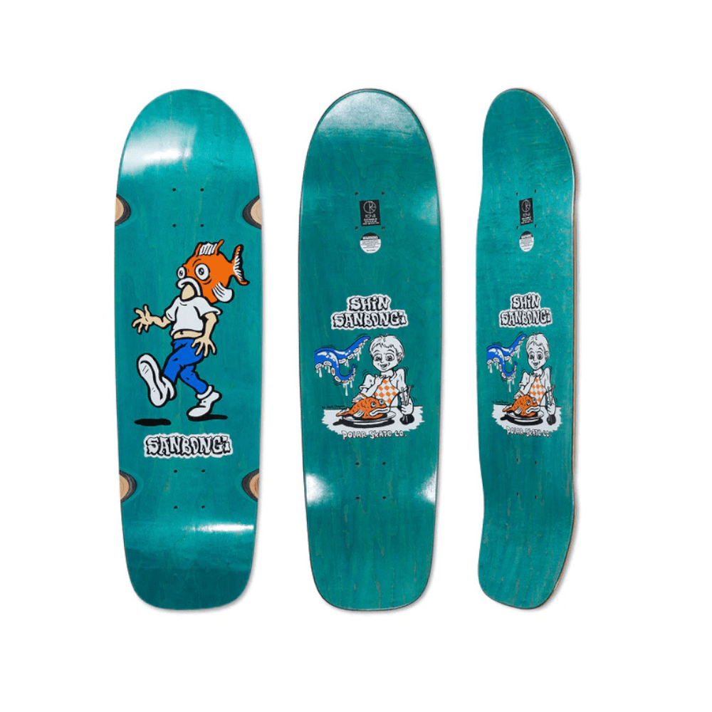 Polar Skateboard Deck Shin Sanbongi Fish Head Wheel Well Surf Jr 8.75" x 31.35" Teal 14.375" WB - 50-50 Skate Shop
