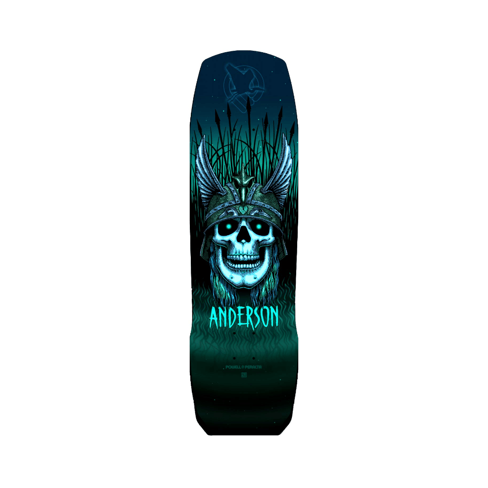 Powell Peralta Skateboard Deck Andy Anderson Heron Skull Teal 9.13" x 32.8"
