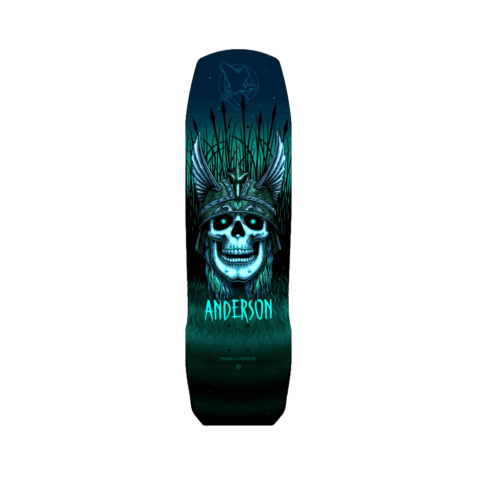 Powell Peralta Skateboard Deck Andy Anderson Heron Skull Teal 9.13" x 32.8"