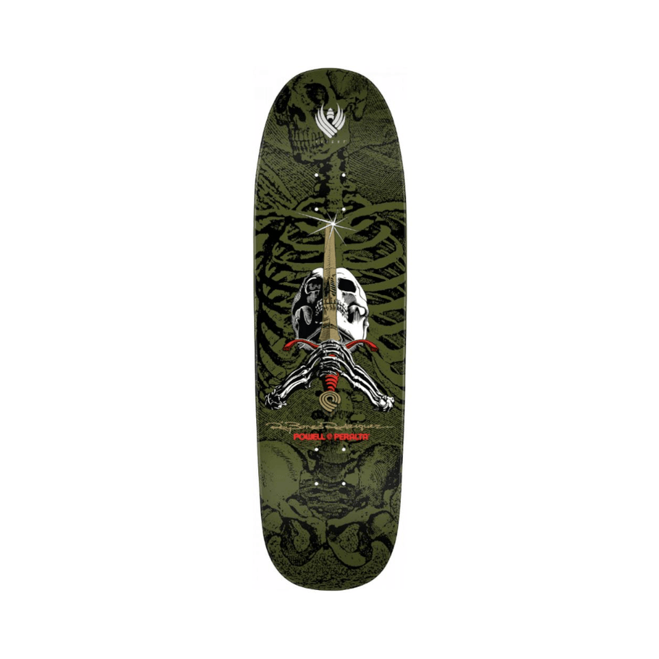 Powell Peralta Skateboard Flight Deck Rodriguez Skull & Sword 9.265" x 32" Green 14.75" Wb