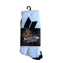 Macbeth Pennant Crew Socks White Black - 50-50 Skate Shop