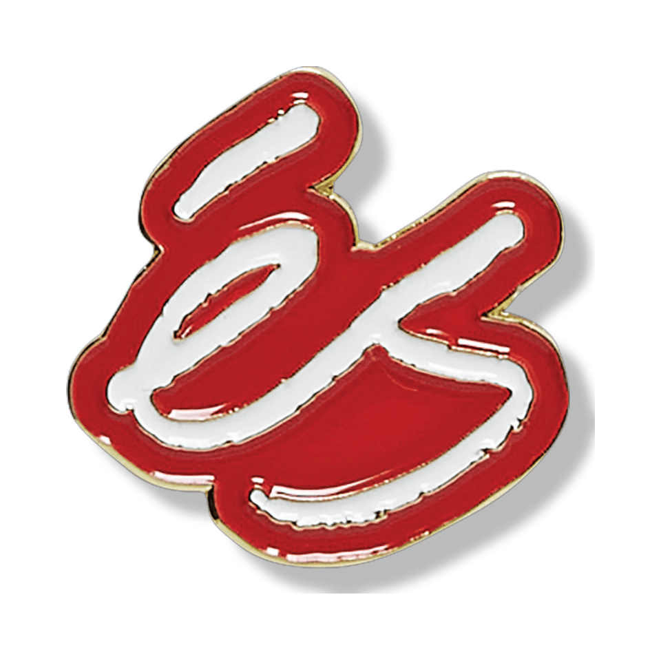 eS Script Enamel Pin Red White - 50-50 Skate Shop
