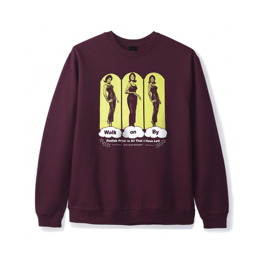 Butter Goods Crewneck Walk On By Burgundy - 50-50 Skate Shop