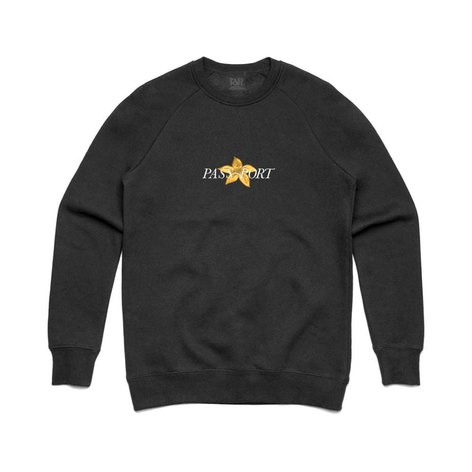 Passport Daffodil Applique Crewneck Sweater Black - 50-50 Skate Shop