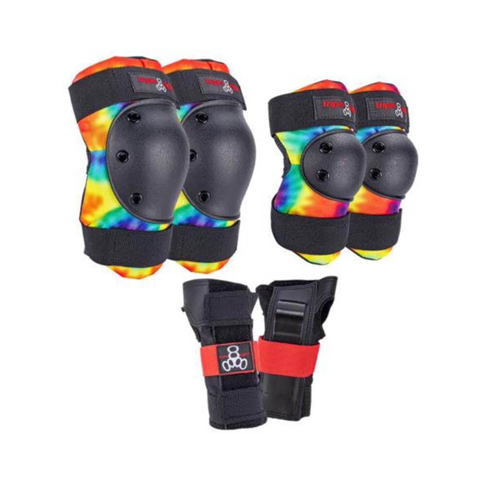 Triple 8 Tri Pack Skate Pad Set Knee Elbow Wrist Guard Tie Dye Junior - 50-50 Skate Shop