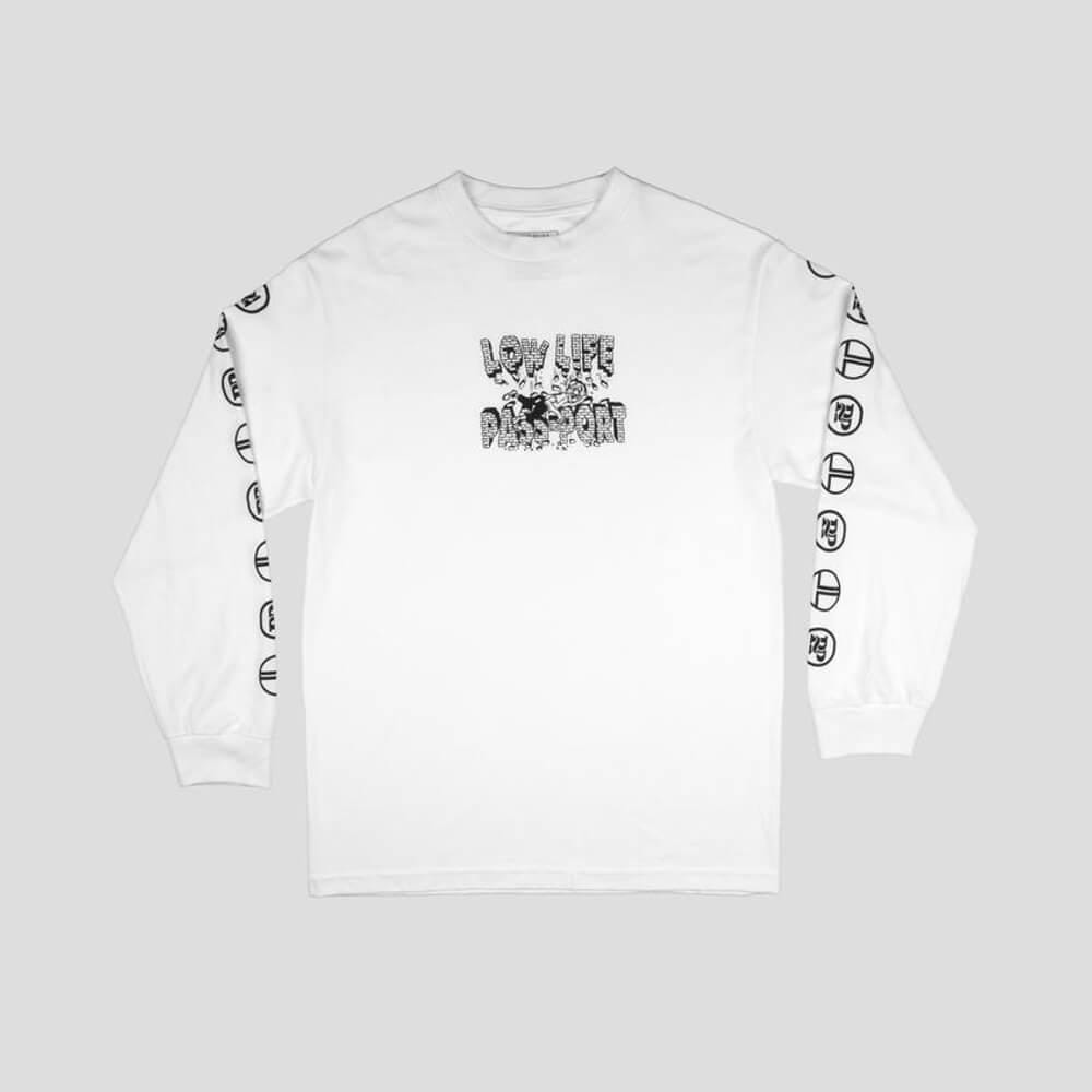 Passport Skate Low Life Brick Long Sleeve Tee White - 50-50 Skate Shop