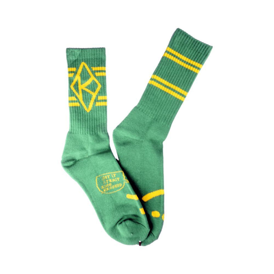 Krooked Socks SHMOO K Stripe Kelly Green Yellow - 50-50 Skate Shop