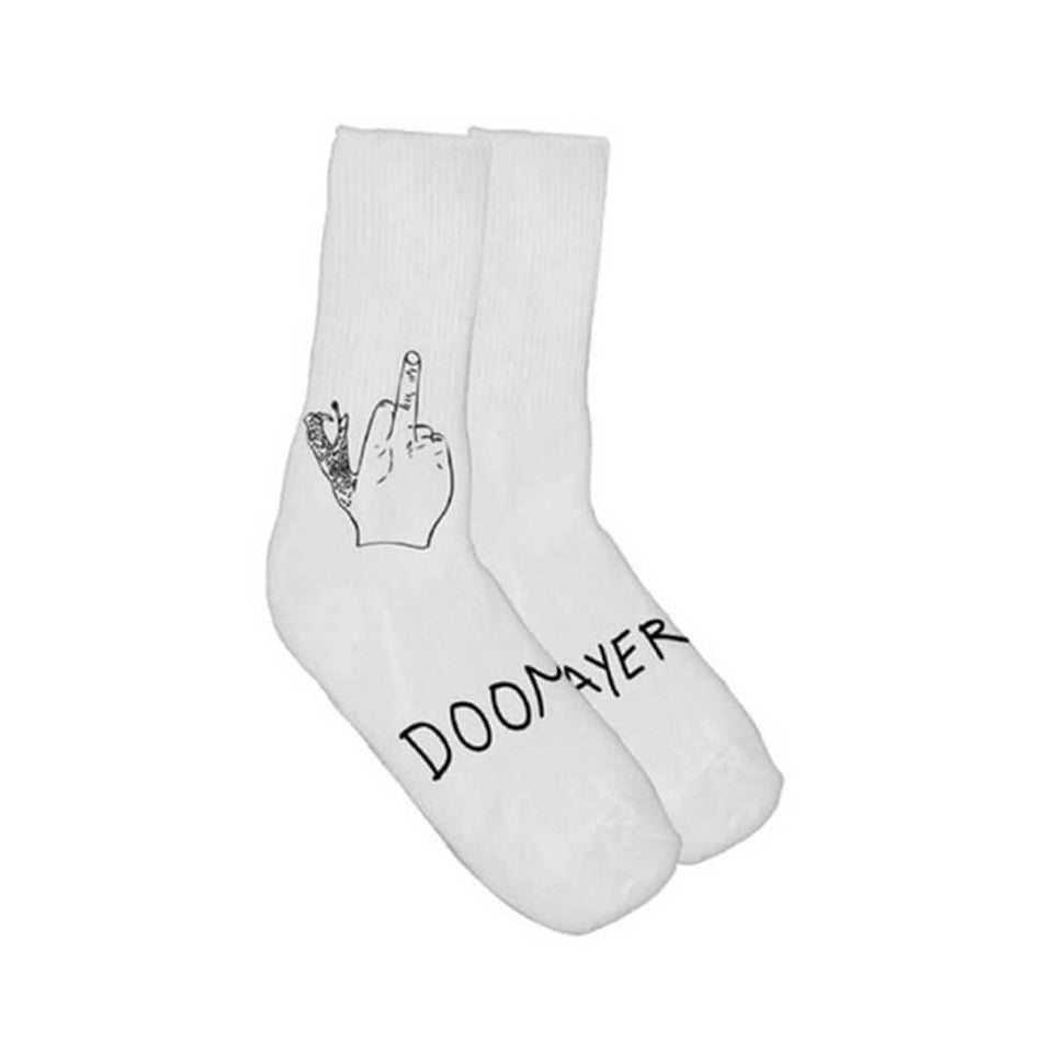 Doom Sayers Socks Middle Finger White Black - 50-50 Skate Shop