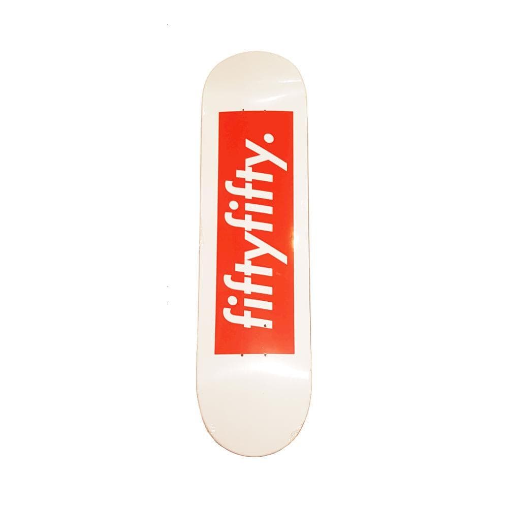 50-50 Skate Shop Skateboard Deck Box Logo White Red - 50-50 Skate Shop