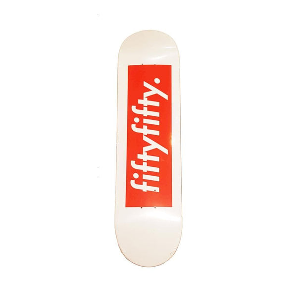 50-50 Skate Shop Skateboard Deck Box Logo White Red - 50-50 Skate Shop