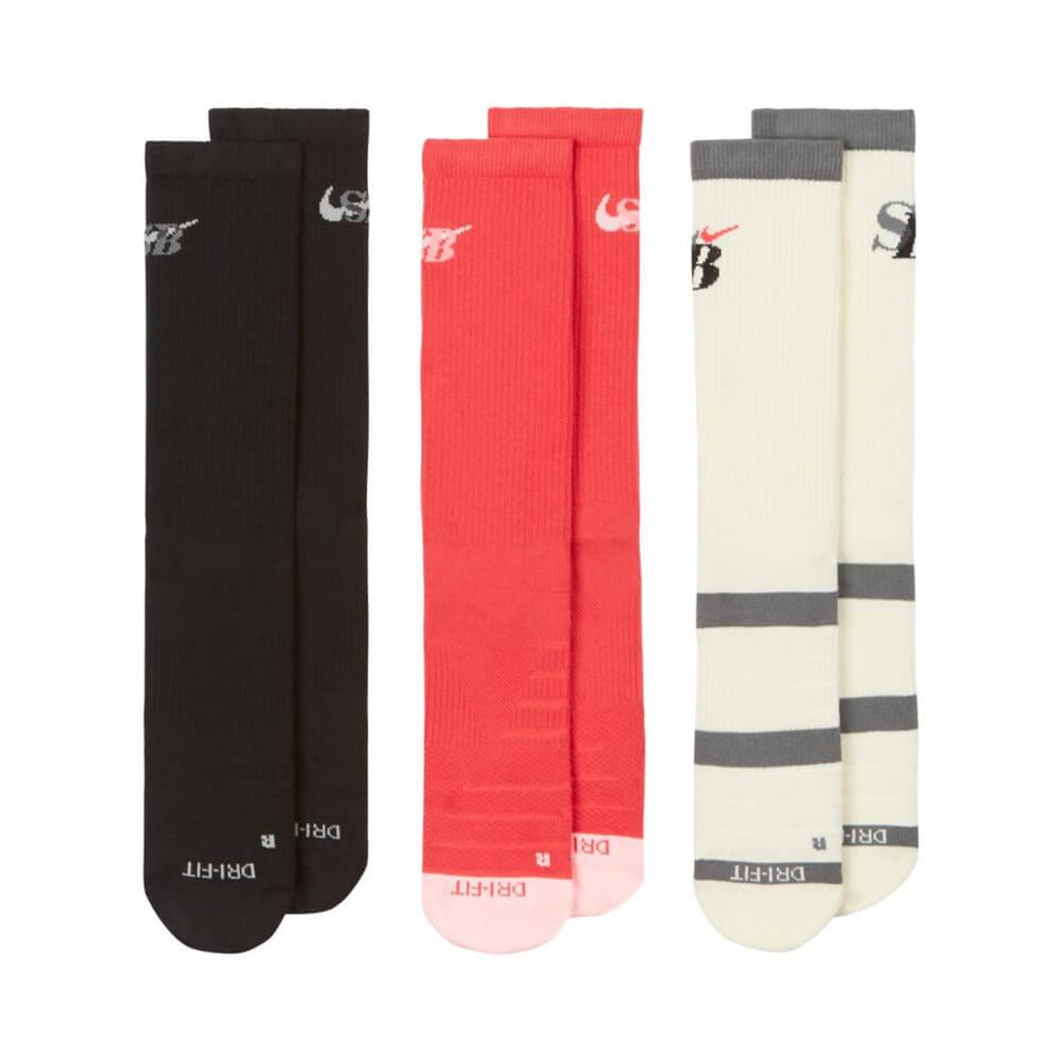 Nike SB Everyday Max Lightweight Crew Socks Black Red White 3 Pack - 50-50 Skate Shop