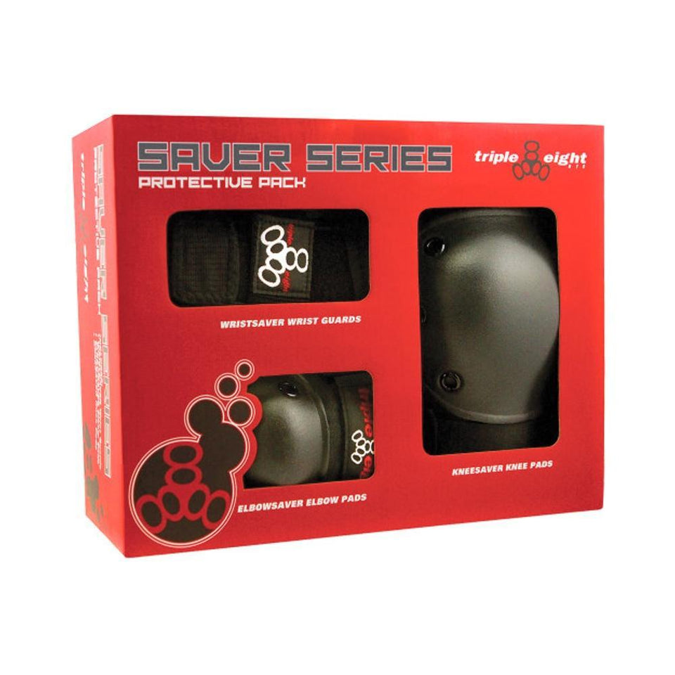 Triple 8 Tri Pack Saver Series Knee Elbow Wrist Guards Boxed Pad Set Black - 50-50 Skate Shop