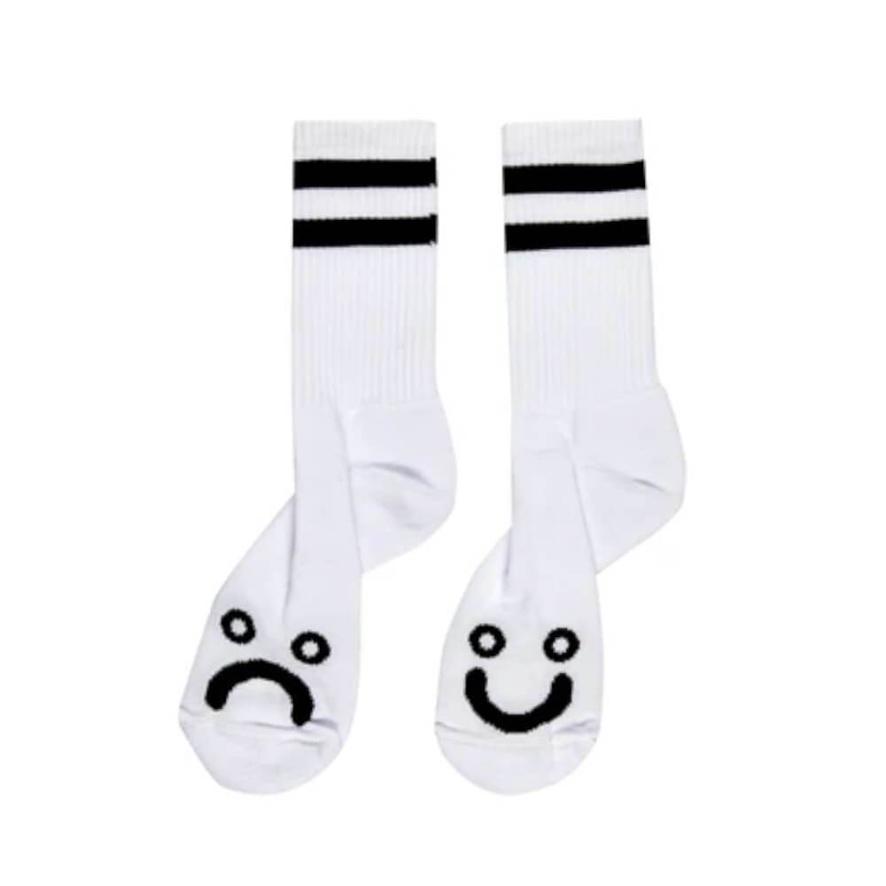 Polar Skate Happy Sad Socks White - 50-50 Skate Shop