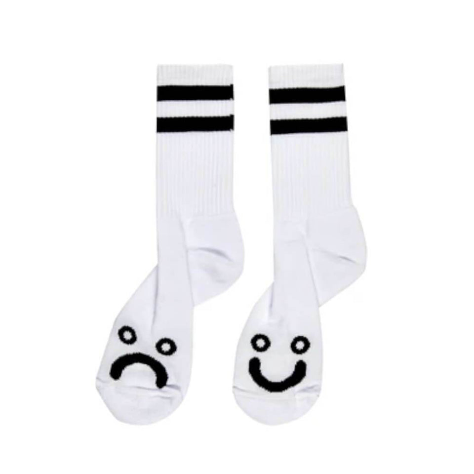 Polar Skate Happy Sad Socks White - 50-50 Skate Shop