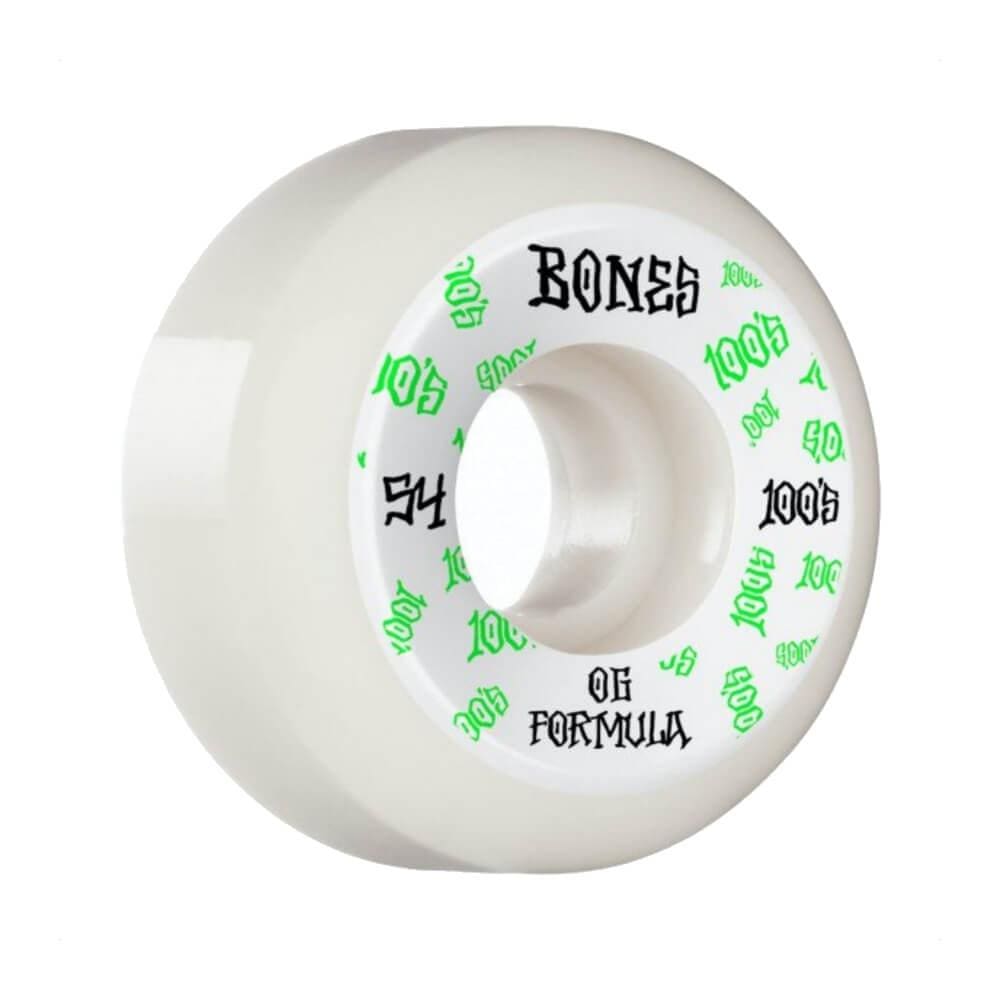 Bones Skateboard Wheels 100's V5 Sidecut 54mm x 100A White Green - Set of 4 - 50-50 Skate Shop
